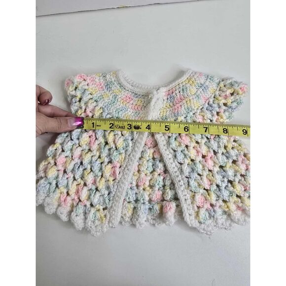 Vintage Handmade Baby Crochet Sweater Cardigan – Pastel Rainbow Stitch, NB-3 Mos - Picture 4 of 6